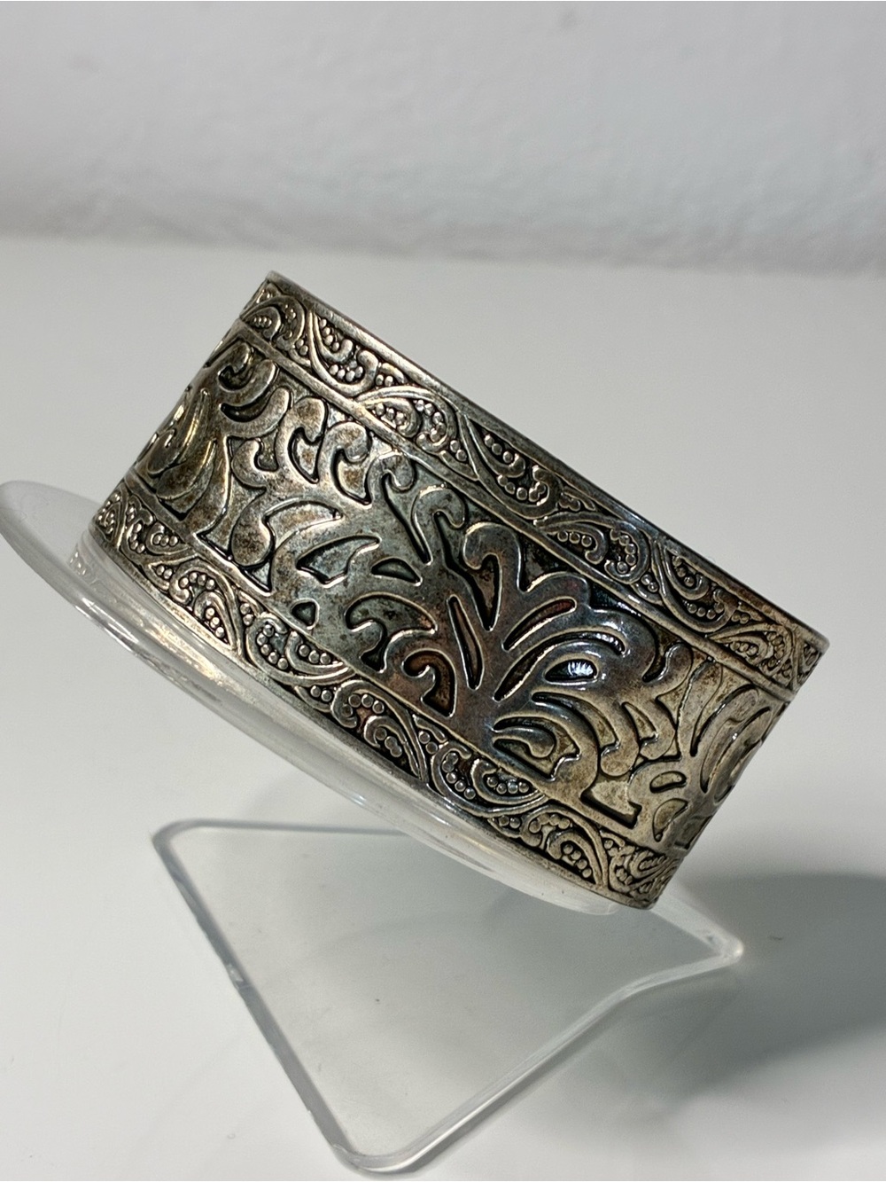 Premier Designs Antique Silver Floral Engraved Wide Cuff Bracelet